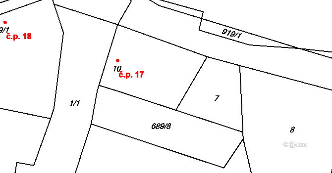 Nuzín 17, Čestice na parcele st. 10 v KÚ Nuzín, Katastrální mapa
