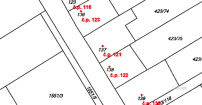 Břvany 121 na parcele st. 137 v KÚ Břvany, Katastrální mapa