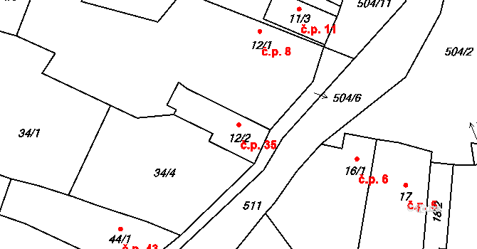 Charvatce 35, Libčeves na parcele st. 12/2 v KÚ Charvatce u Loun, Katastrální mapa