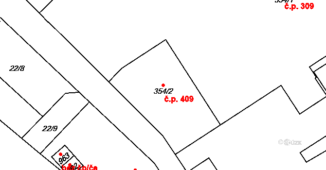 Červený Kostelec 409 na parcele st. 354/2 v KÚ Červený Kostelec, Katastrální mapa