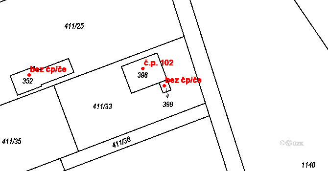 Předenice 97810738 na parcele st. 399 v KÚ Předenice, Katastrální mapa