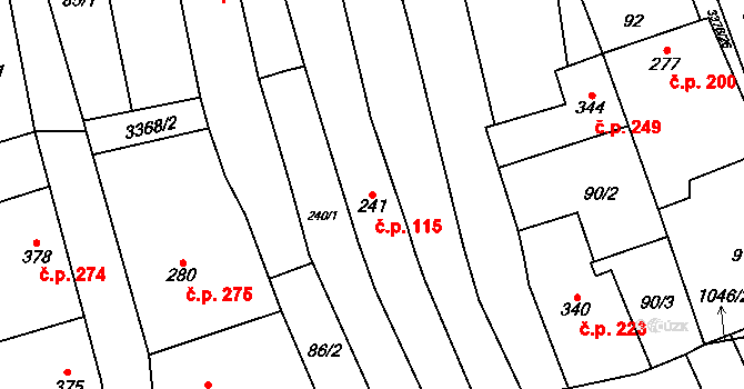 Uherčice 115 na parcele st. 241 v KÚ Uherčice u Hustopečí, Katastrální mapa