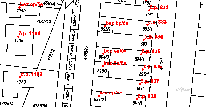 Hrušovany nad Jevišovkou 102433739 na parcele st. 894/3 v KÚ Hrušovany nad Jevišovkou, Katastrální mapa