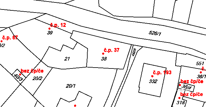 Žopy 37, Holešov na parcele st. 38 v KÚ Žopy, Katastrální mapa