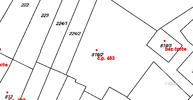 Kroměříž 453 na parcele st. 819/2 v KÚ Kroměříž, Katastrální mapa