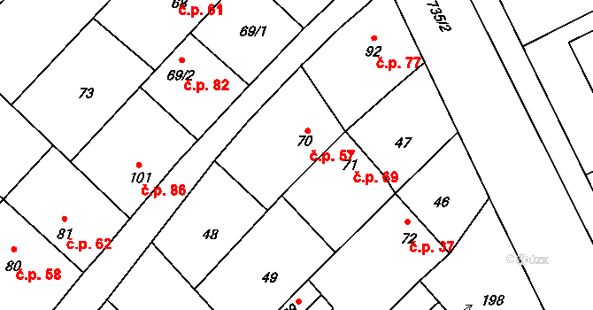 Hluchov 57 na parcele st. 70 v KÚ Hluchov, Katastrální mapa