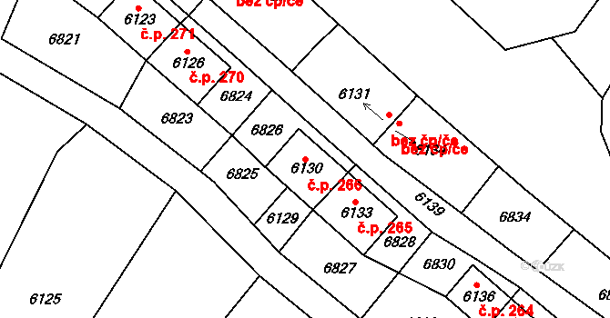 Šanov 266 na parcele st. 6130 v KÚ Šanov nad Jevišovkou, Katastrální mapa