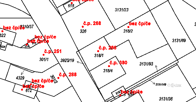 Višňové 266 na parcele st. 318/1 v KÚ Višňové, Katastrální mapa