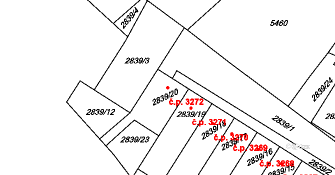 Znojmo 3272 na parcele st. 2839/20 v KÚ Znojmo-město, Katastrální mapa