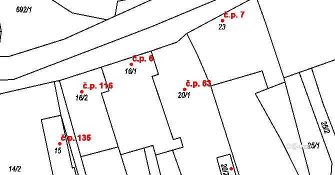 Býškovice 63 na parcele st. 20/1 v KÚ Býškovice, Katastrální mapa