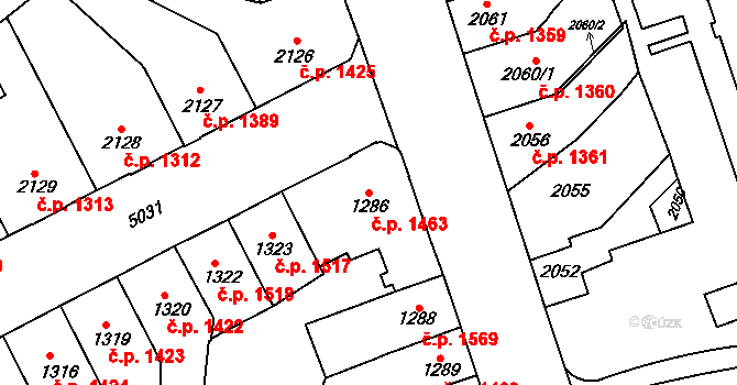 Přerov I-Město 1463, Přerov na parcele st. 1286 v KÚ Přerov, Katastrální mapa