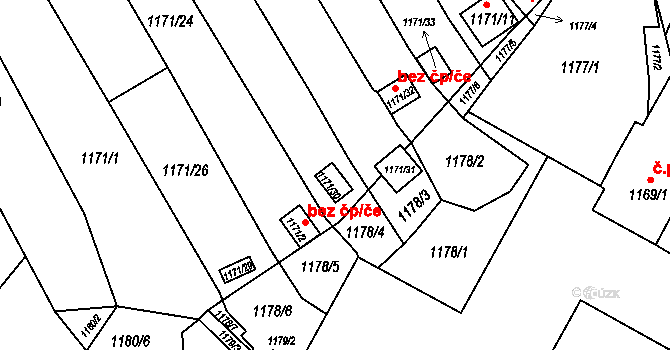 Jirkov 113808739 na parcele st. 1171/30 v KÚ Jirkov, Katastrální mapa