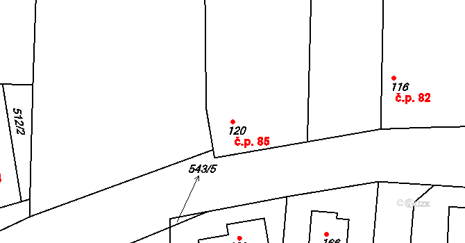 Chvalovice 85, Kovanice na parcele st. 120 v KÚ Chvalovice u Nymburka, Katastrální mapa
