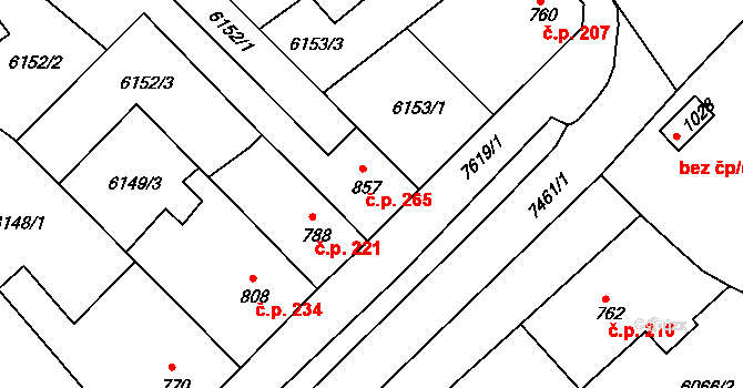 Telč-Podolí 265, Telč na parcele st. 857 v KÚ Telč, Katastrální mapa
