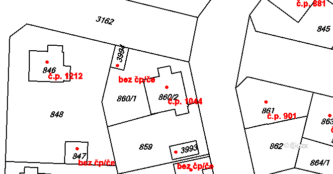 Čelákovice 1044 na parcele st. 860/2 v KÚ Čelákovice, Katastrální mapa