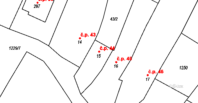 Ejpovice 44 na parcele st. 15 v KÚ Ejpovice, Katastrální mapa