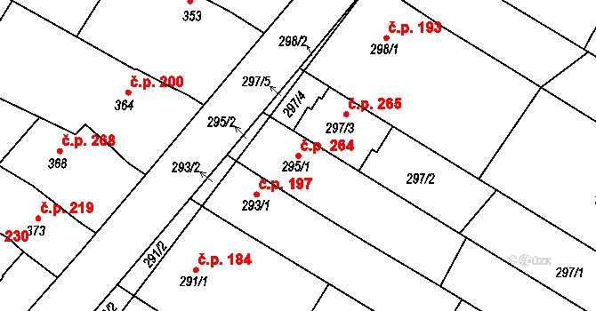 Milokošť 264, Veselí nad Moravou na parcele st. 295/1 v KÚ Milokošť, Katastrální mapa