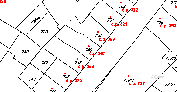 Vyškov-Předměstí 357, Vyškov na parcele st. 749 v KÚ Vyškov, Katastrální mapa