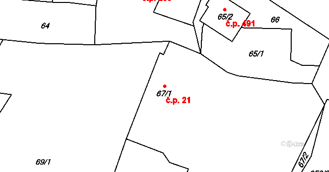 Krmelín 21 na parcele st. 67/1 v KÚ Krmelín, Katastrální mapa
