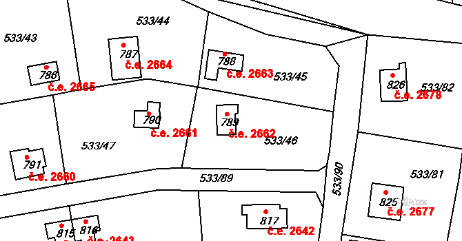 Těptín 2662, Kamenice na parcele st. 789 v KÚ Těptín, Katastrální mapa