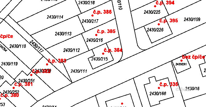 Dačice V 384, Dačice na parcele st. 2430/215 v KÚ Dačice, Katastrální mapa