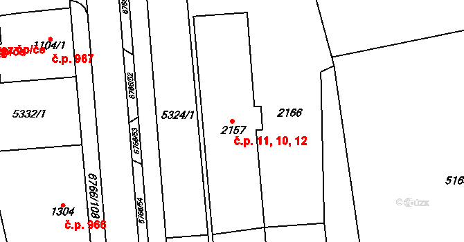 Kraslice 10,11,12 na parcele st. 2157 v KÚ Kraslice, Katastrální mapa