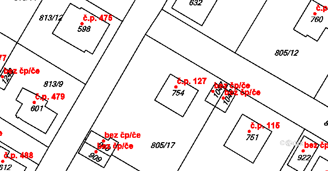 Hejnice 127 na parcele st. 754 v KÚ Hejnice, Katastrální mapa