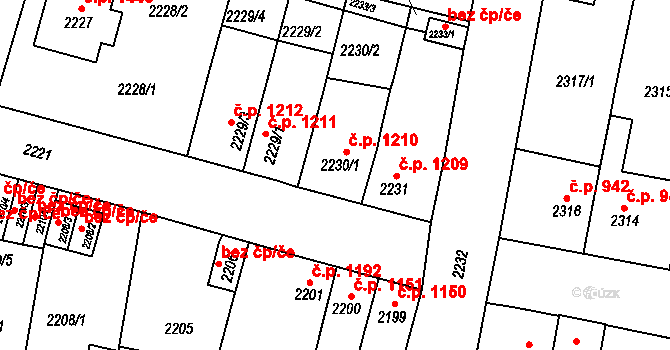 Tachov 1210 na parcele st. 2230/1 v KÚ Tachov, Katastrální mapa