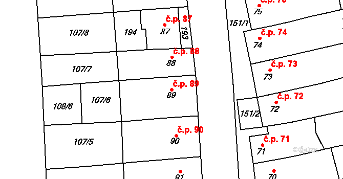 Lípy 89, Slatinice na parcele st. 89 v KÚ Lípy, Katastrální mapa