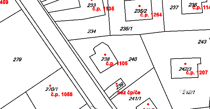 Hořovice 1105 na parcele st. 238 v KÚ Velká Víska, Katastrální mapa