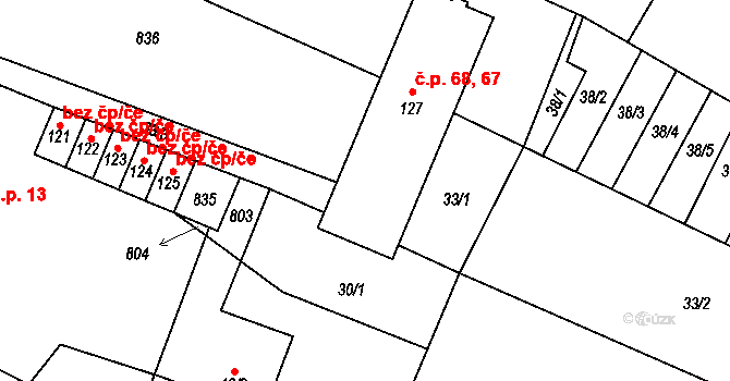 Budčeves 67,68 na parcele st. 127 v KÚ Budčeves, Katastrální mapa