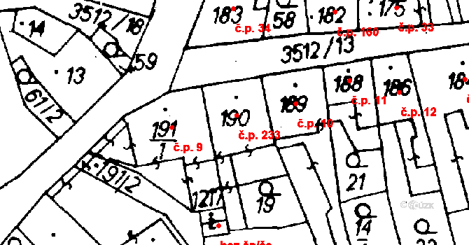 Cvikov I 233, Cvikov na parcele st. 190 v KÚ Cvikov, Katastrální mapa