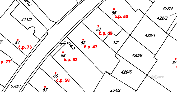 Kyškovice 47 na parcele st. 53 v KÚ Kyškovice, Katastrální mapa