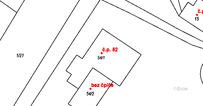 Roseč 52 na parcele st. 54/1 v KÚ Roseč, Katastrální mapa