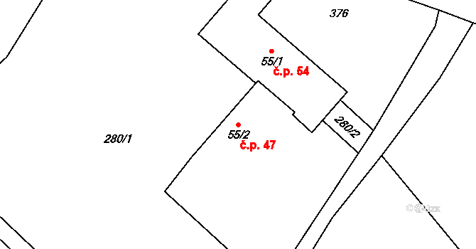 Lbín 47, Hlinná na parcele st. 55/2 v KÚ Lbín, Katastrální mapa