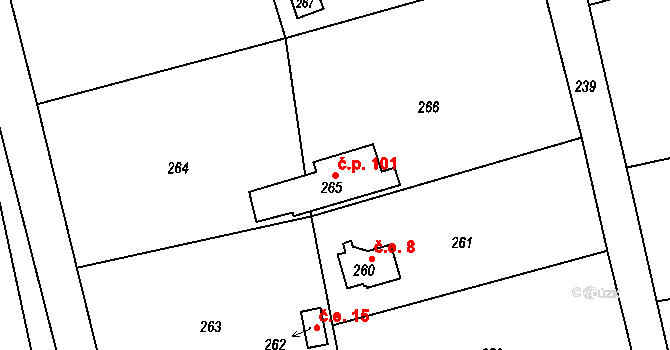 Chuderov 101 na parcele st. 265 v KÚ Chuderov, Katastrální mapa