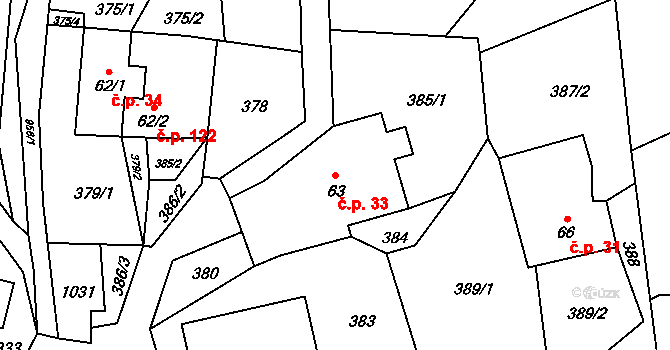 Krasíkov 33 na parcele st. 63 v KÚ Krasíkov, Katastrální mapa