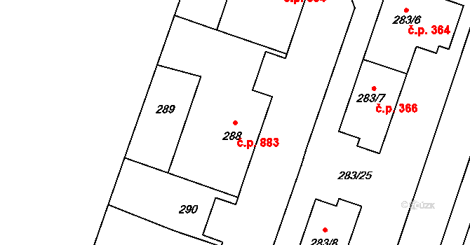 Nový Bohumín 883, Bohumín na parcele st. 288 v KÚ Nový Bohumín, Katastrální mapa