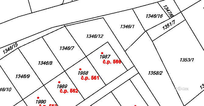 Chrudim III 566, Chrudim na parcele st. 1987 v KÚ Chrudim, Katastrální mapa