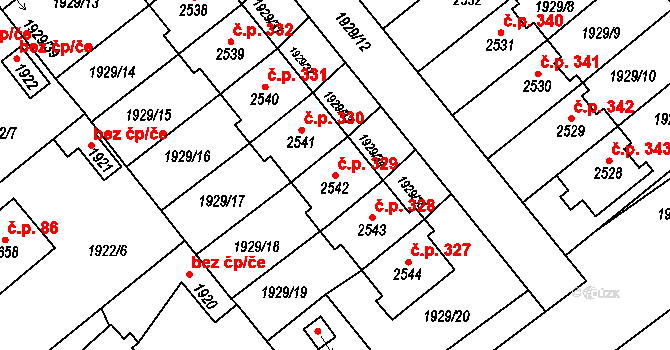 Zahájí 329, Litomyšl na parcele st. 2542 v KÚ Litomyšl, Katastrální mapa