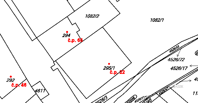 Pohodlí 22, Litomyšl na parcele st. 295/1 v KÚ Pohodlí, Katastrální mapa