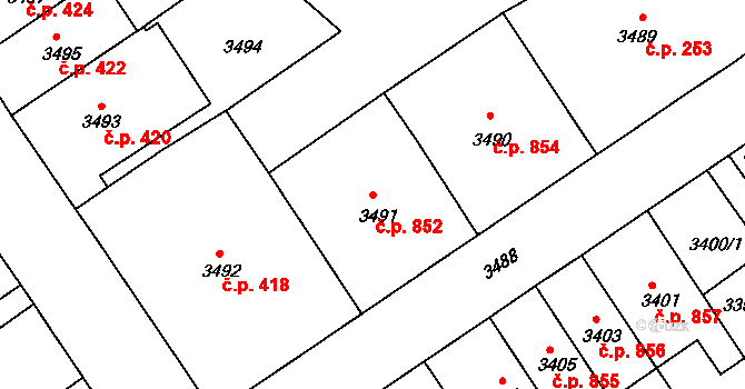 Černá Pole 852, Brno na parcele st. 3491 v KÚ Černá Pole, Katastrální mapa