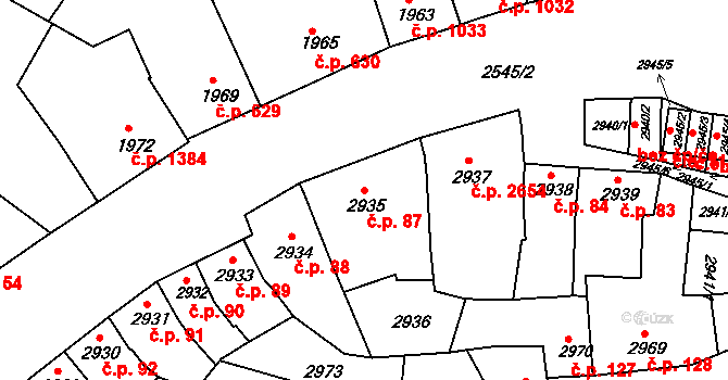 Líšeň 87, Brno na parcele st. 2935 v KÚ Líšeň, Katastrální mapa