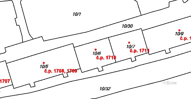 Trnovany 1710, Teplice na parcele st. 10/6 v KÚ Teplice-Trnovany, Katastrální mapa