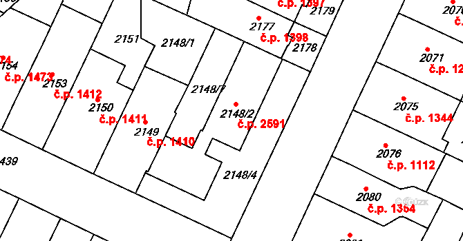 Teplice 2591 na parcele st. 2148/2 v KÚ Teplice, Katastrální mapa