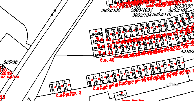 Teplice 41 na parcele st. 3803/82 v KÚ Teplice, Katastrální mapa
