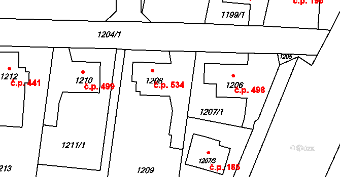 Paskov 534 na parcele st. 1208 v KÚ Paskov, Katastrální mapa