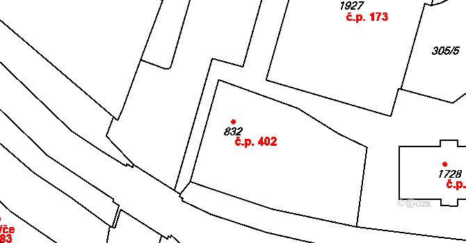 Litovel 402 na parcele st. 832 v KÚ Litovel, Katastrální mapa