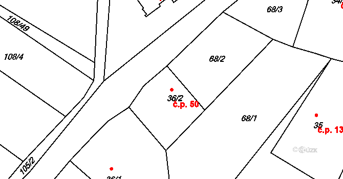 Habartice 50, Klatovy na parcele st. 36/2 v KÚ Habartice u Obytců, Katastrální mapa