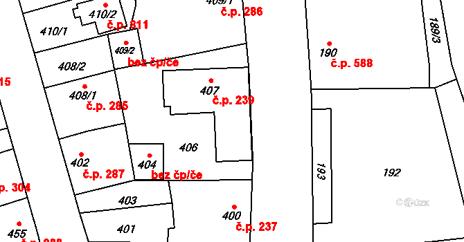 Uhříněves 239, Praha na parcele st. 407 v KÚ Uhříněves, Katastrální mapa